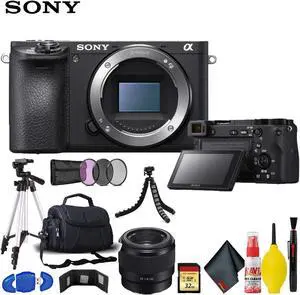 Sony Alpha a6500 Mirrorless Digital Camera with Carry Case, Memory Card Kit, Tripods, and 50mm f/1.8 E Mount Lens