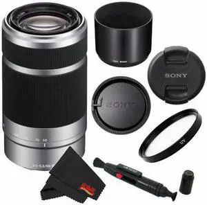 Sony E 55-210mm (SEL55210) F4.5-6.3 OSS Lens for Sony E-Mount Cameras (Silver) With UV Filter, Cleaning Pen & CS Microfiber Cleaning Cloth