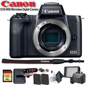 Canon EOS M50 Mirrorless Digital Camera (Intl Model) (2680C001) W/ Bag, Extra Battery, LED Light, Mic, Filters and More - Advanced Bundle
