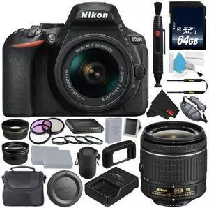 Nikon D5600 DSLR Camera with 18-55mm VR AF-P Lens (Black) 1576 (International Model) + EN-EL14A Rechargeable Li-Ion Battery + 64GB SDXC Memory Card + Carrying Case + Deluxe Cleaning Kit Bundle