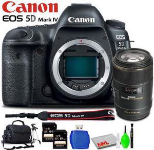Canon EOS 5D Mark IV DSLR Camera (Body Only) Accessory Bundle with Sigma 105mm f/2.8 Lens, Memory Card Kit, Carrying Case, Tripod, LCD Screen Protector and Cleaning Kit