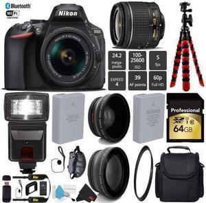 Nikon D5600 DSLR Wi-FI NFC 24.2MP DX CMOS Camera AF-P 18-55mm VR Lens + Digital Slave SLR Flash + UV Protection Lens Filter + 12 inch Flexible Tripod + Camera Case - (Intl Model)