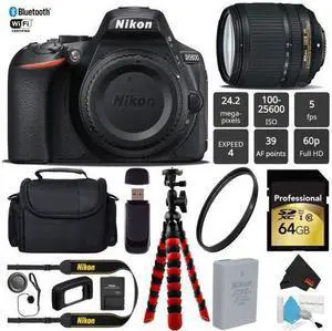 Nikon D5600 DSLR Wi-FI NFC 24.2MP DX CMOS Camera AF-S 18-140mm VR Lens + UV Protection Lens Filter + 12 inch Flexible Tripod + Camera Case - (Intl Model)