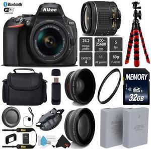 Nikon D5600 DSLR Wi-FI NFC 24.2MP DX CMOS Camera AF-P 18-55mm VR Lens + LED Light kit + Wide Angle & Telephoto Lens + Camera Case - (Intl Model)