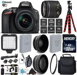 Nikon D5600 DSLR Wi-FI NFC 24.2MP DX CMOS Camera AF-P 18-55mm VR Lens + LED Light kit + UV Protection Lens Filter + 12" Flexible Tripod + Camera Case - (Intl Model)