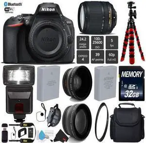 Nikon D5600 DSLR Wi-FI NFC 24.2MP DX CMOS Camera AF-S 18-140mm VR Lens + Digital Slave SLR Flash + 12 inch Flexible Tripod + UV Protection Lens Filter + Camera Case - (Intl Model)