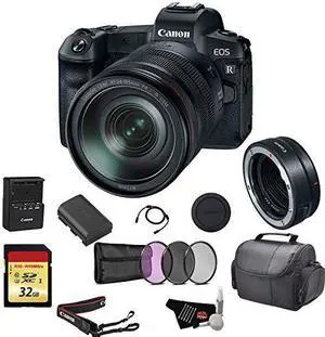Canon EOS R Mirrorless Digital Camera w/ 24-105mm Lens & Mount Adapter EF-EOS R Kit (Int'l Model) Bundle w/ 32GB Memory Card + UV Filter Kit & more