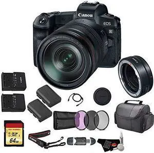 Canon EOS R Mirrorless Digital Camera w/ 24-105mm Lens & Mount Adapter EF-EOS R Kit (Int'l Model) Bundle w/ 64GB Memory Card + Replacement Battery & more