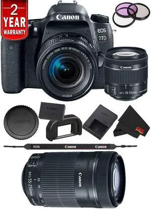 Canon EOS 77D DSLR Digital Camera 18-55mm Lens International Model Bundle + Canon 55-250 STM Lens