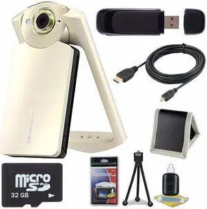 Casio EX-TR60 Self Portrait/ Selfie Digital Camera (Silky White) + 32GB microSD Class 10 Memory Card + Micro HDMI Cable + SDHC Card USB Reader + Memory Card Wallet + Deluxe Starter Kit 6AVE Bundle