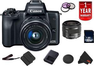 Canon EOS M50 Mirrorless Digital Camera International Model w/ 15-45 is STM Lens (Black) Bundle