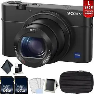 Sony Cyber-Shot IV Digital Camera - Bundle with 2x 64GB Memory Cards + Carrying Case + More (Intl Model)