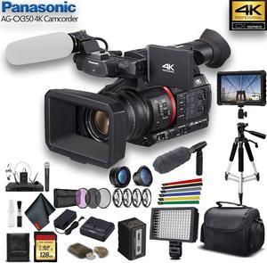 Panasonic 4K Camcorder W/ Padded Case, 128 GB Memory Card, Heavy Duty Tripod, Lens Attachments, Sony Mic, External 4K Monitor, Wire Straps, LED Light, And More