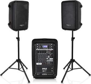 Pyle PA Speaker DJ Mixer Bundle - 300 W Portable Wireless Bluetooth Sound System