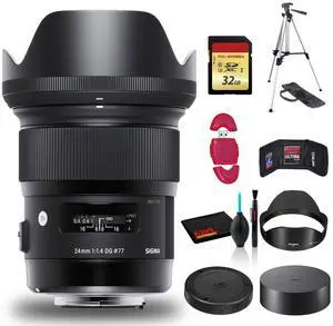 Sigma 20mm f/1.4 DG HSM Art Lens for Nikon F with Cleaning Kit, Full Size Tripod, USB Card Reader, and 32GB Memory Kit