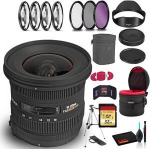 Sigma 10-20mm f/3.5 EX DC HSM Lens for Nikon F with Cleaning Kit, Tripod, 32GB Memory, Filter Kits, and Padded Lens Case