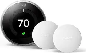 Nest Smart  BH1252 Learning Wi-Fi Programmable Thermostat, 3rd Gen, Stainless Steel with Temperature Sensor