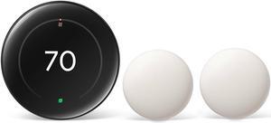 Google Nest Learning Thermostat GA05557-US (4th Gen) With 2 Pack Nest Temperature Sensor (2nd Gen) - Polished Obsidian