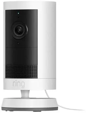 Ring Outdoor Cam Plus, Plug-In Battery  2K Video with Ring Vision, white