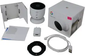 Nest GA01317-US Camera Battery Outdoor/Indoor 2-Way Talk Google Assistant Night Vision IP Camera - Snow - Like New