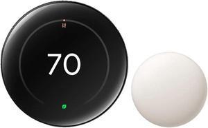 Google Nest Learning Thermostat GA05169-US (4th Gen) with Temperature Sensor (2nd Gen) - Polished Obsidian