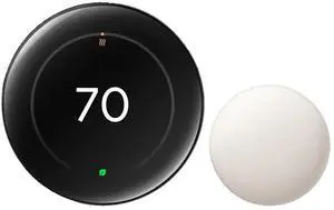 Google Nest Learning Thermostat GA05169-US (4th Gen) with Temperature Sensor (2nd Gen) - Polished Obsidian - Mint