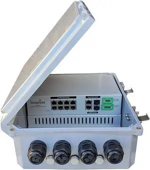 LinkPower LPS1800AFM-T1 Outdoor IP68 Contractor-Grade 10-Port Managed 10/100Mbps 802.3af/at PoE Switch, 2 Combo Fiber and Gigabit Fiber/RJ45 Uplink Port, 3-Year Warranty