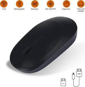 Anivia 2.4G Rechargeable Wireless Mouse with USB Receiver, Portable Ultra-Thin Noiseless Mouse for Notebook, PC, Laptop, Computer, MacBook – Black