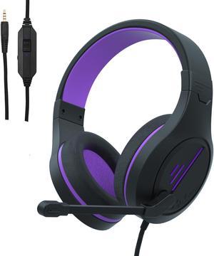 Gaming Headset, Stereo Gaming Headphone with Microphone Vibration for Laptop, PC, Computer(Black Purple)