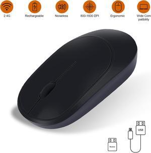 Wireless Mouse with USB Receiver, 2.4G Rechargeable Portable Ultra-Thin Noiseless Mouse for Notebook, PC, Laptop, Computer, MacBook  Black