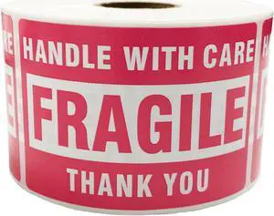 Innovative Haus 1 Roll/500 Labels Handle With Care Fragile Warning Packing Label. 2 x 3 Inch Self-Adhesive Strong Permanent Sticker for Moving and Packaging Supplies. Red Fragile Stickers for Shipping