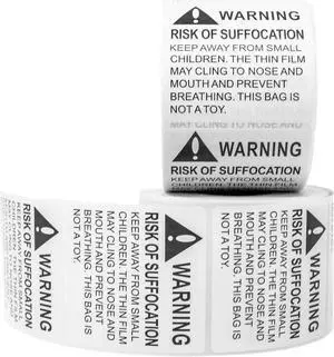 Innovative Haus 2 Rolls x 500 Labels (1,000 Total) Risk of Suffocation Warning Keep Away from Children 2" x 2" Stickers, Self Adhesive Sticker Reduce Hazard. Plastic Polybags Shipment