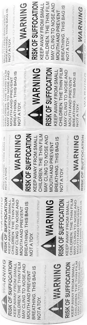 Innovative Haus 5 Rolls x 500 Labels (2,500 Total) Risk of Suffocation Warning Keep Away from Children 2" x 2" Stickers, Self Adhesive Sticker Reduce Hazard. Plastic Polybags Shipment