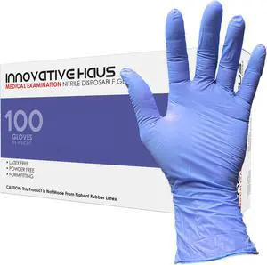 Innovative Haus Indigo X Large Powder Free Nitrile Gloves. 3.6 Mil Latex Free Non Allergenic Multi Purpose Non Sterile Disposable Gloves. Puncture Resistant and Textured for Extra Grip. 100 Pack XL