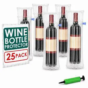 Innovative Haus Pack of 25 Wine Bottle Protector Bag with Free Pump. Inflatable Air Columns Cushioning Safe Transportation of Glass Bottles While Traveling on Airplane. Premium Packaging Materials Innovative Haus Pack of 25 Wine Bottle Protector Bag with Free Pump. Inflatable Air Columns Cushioning Safe Transportation of Glass Bottles While Traveling on Airplane. Premium Packaging Materials