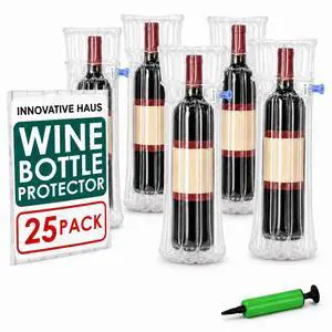 Innovative Haus Pack of 25 Wine Bottle Protector Bag with Free Pump. Inflatable Air Columns Cushioning Safe Transportation of Glass Bottles While Traveling on Airplane. Premium Packaging Materials Innovative Haus Pack of 25 Wine Bottle Protector Bag with Free Pump. Inflatable Air Columns Cushioning Safe Transportation of Glass Bottles While Traveling on Airplane. Premium Packaging Materials