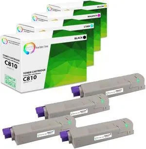 True Color Toner C810 Toner Cartridge 4 Pack - Premium Compatible Replacement for Okidata 44059112 44059111 44059110 44059109 Works With Okidata C810 C830