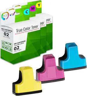 True Color Toner 02 Color Ink Cartridge 3 Pack - Premium Compatible Replacement for HP 02 Works With HP Photosmart 3110 3210 3210v 3210xi 3310 C5180 D7245 D7255