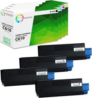 True Color Toner C610 Toner Cartridge 4 Pack - Premium Compatible Replacement for Okidata 44315304 44315303 44315302 44315301 Works With Okidata C610