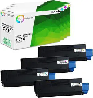 True Color Toner C710 Toner Cartridge 4 Pack - Premium Compatible Replacement for Okidata 43866104 43866103 43866102 43866101 Works With Okidata C710