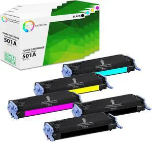 True Color Toner 501A 503A Toner Cartridge 5 Pack - Premium Compatible Replacement for HP 501A 503A Q6470A Q7581A Q7582A Q7583A Works With HP Color LaserJet 3800DN 3800DTN CP3505