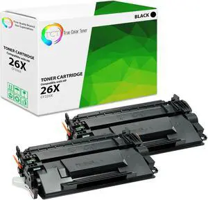 True Color Toner 26X Toner Cartridge 2 Pack - Premium Compatible Replacement for HP 26X CF226X Black High Yield Works With HP LaserJet Pro M402D M402DN M402N MFP M426DW M426FDN M426FDW