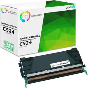 True Color Toner Premium Compatible Toner Cartridge Replacement for Lexmark C524 C5242CH Cyan High Yield Works With Lexmark C520 C522 C530 IBM 1614 1634