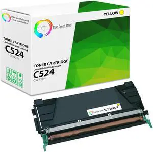 True Color Toner Premium Compatible Toner Cartridge Replacement for Lexmark C524 C5242YH Yellow High Yield Works With Lexmark C520 C522 C530 IBM 1614 1634
