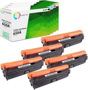 True Color Toner 650A Toner Cartridge 5 Pack - Premium Compatible Replacement for HP 650A CE270A CE271A CE272A CE273A Works With HP Color LaserJet Enterprise CP5525