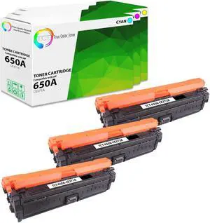 True Color Toner 650A Color Toner Cartridge 3 Pack - Premium Compatible Replacement for HP 650A CE271A CE272A CE273A Works With HP Color LaserJet Enterprise CP5525