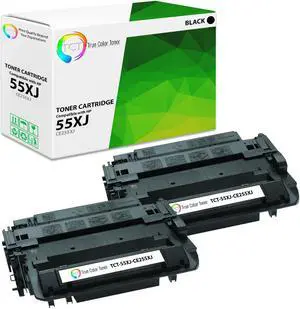 True Color Toner 55XJ Jumbo Toner Cartridge 2 Pack - Premium Compatible Replacement for HP 55XJ CE255XJ Black High Yield Jumbo Works With HP LaserJet P3010 P3015 P3015D P3015DN