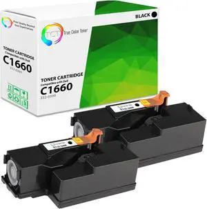 True Color Toner 1660 Black Toner Cartridge 2 Pack - Premium Compatible Replacement for Dell 332-0399 Black Works With Dell Color Laser 1660 C1660 C1660w
