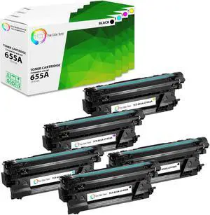 True Color Toner 655A Toner Cartridge 5 Pack - Premium Compatible Replacement for HP 655A CF450A CF451A CF453A CF452A Works With HP Color LaserJet Enterprise M652 M652 M653 M681