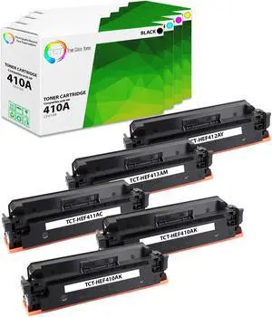 True Color Toner 410A Toner Cartridge 5 Pack - Premium Compatible Replacement for HP 410A CF410A CF411A CF412A CF413A Works With HP LaserJet Pro M452DN M452DW M452NW MFP M477FDN